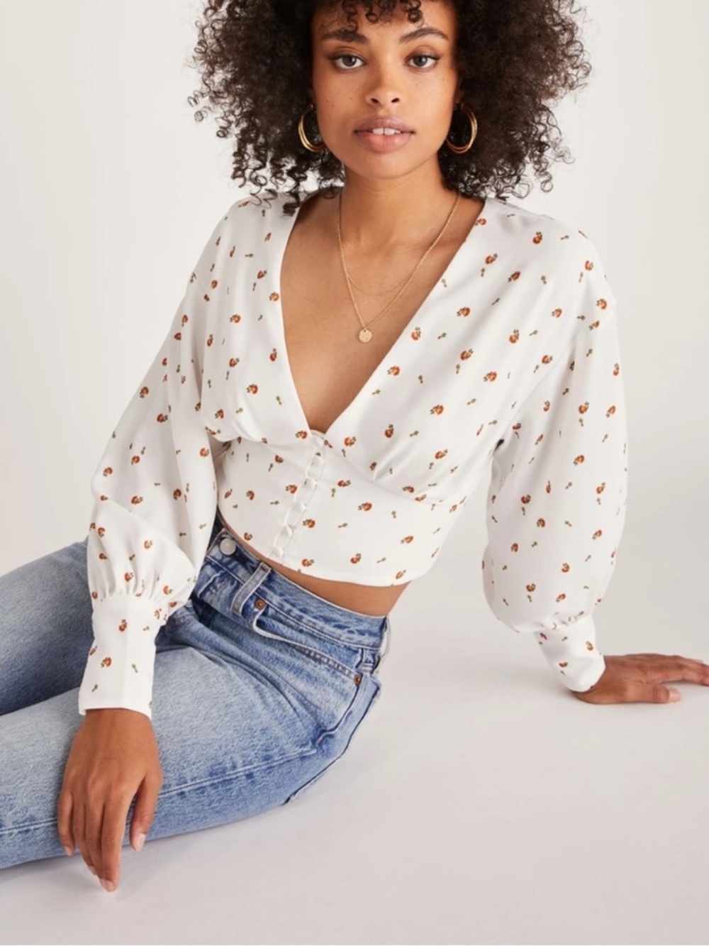 NWT backyard roses Alex rose print long sleeve blouse